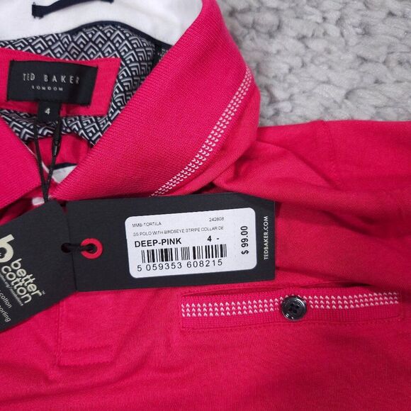 Ted Baker Tortila Slim Fit Tipped Pocket Cotton Modal Polo Deep Pink Large 4 - Picture 3 of 11